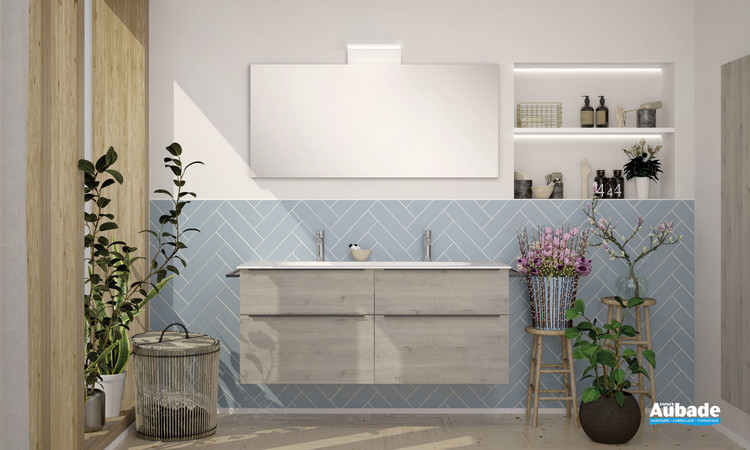 Meuble de salle de bains style 2 avec 2 niveaux coloris mélaminé chêne flanelle de la marque Burgbad