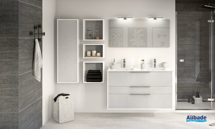 Meuble 2 coulissants et 1 tiroir Ultra Cadra coloris gris tissé structuré et corps de meuble Blanc brillant de Delpha