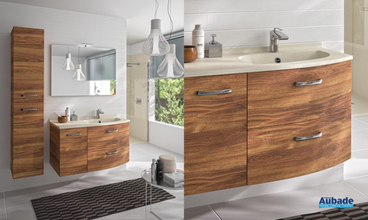 Meuble de salle de bains Elio avec 2 tiroirs et 1 porte coloris Burano et plan vasque nougat de Ambiance Bain