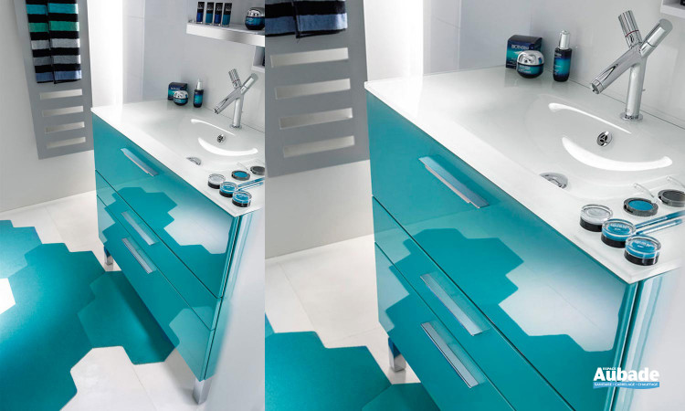 Meuble Unique 90 cm de Delpha avec vasque en verre blanc idéal pour salles de bains
