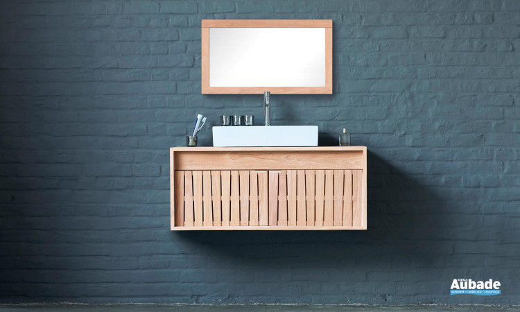meuble sous vasque et miroir en bois naturel Line Art Cube