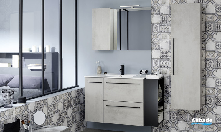 Meuble de salle de bains avec 2 tiroirs et 1 porte coloris béton gris de la gamme Impact 2 par Sanijura
