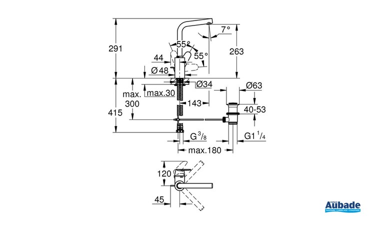 Mitigeur Lavabo Taille L Eurodisc Cosmopolitan Chromé de Grohe - Schéma