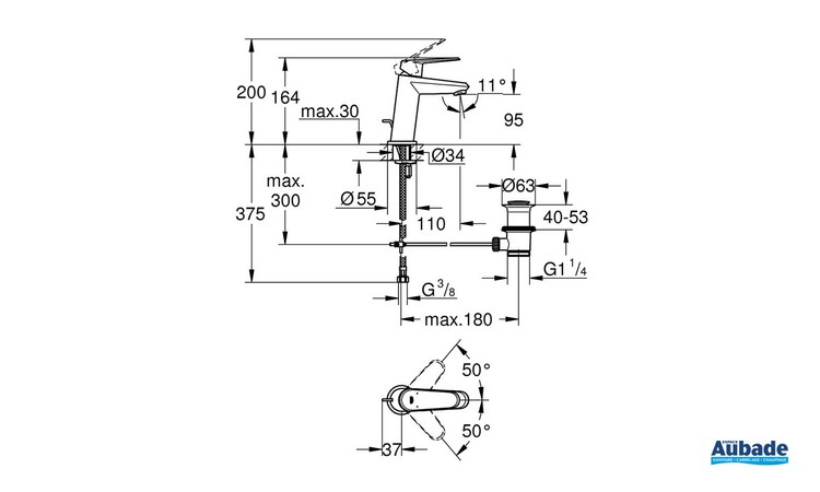 Mitigeur Lavabo Taille S Eurodisc Cosmopolitan Chromé de Grohe - Schéma