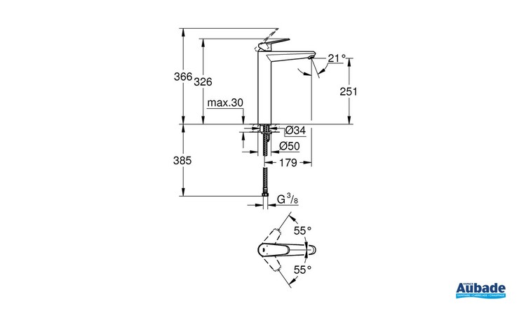 Mitigeur Lavabo Taille XL Eurodisc Cosmopolitan Chromé de Grohe - Schéma