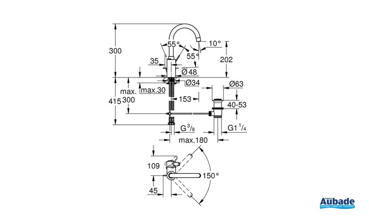 Mitigeur Lavabo Taille L Eurosmart Cosmopolitan Chromé de Grohe - Schéma