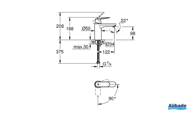 Mitigeur Lavabo Taille M Eurosmart Cosmopolitan Chromé schéma