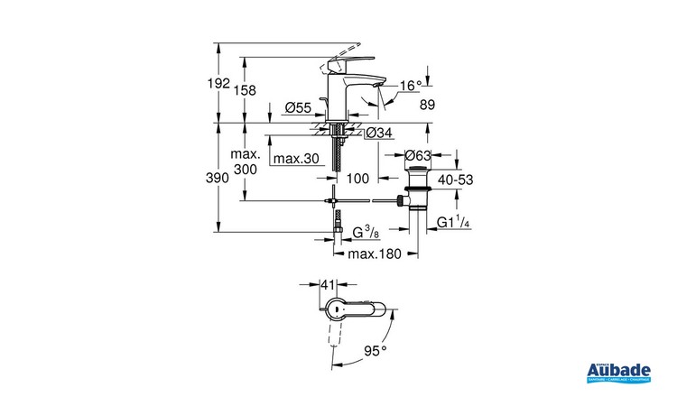 Mitigeur Lavabo Taille S Eurostyle Cosmopolitan Chromé de Grohe - Schéma