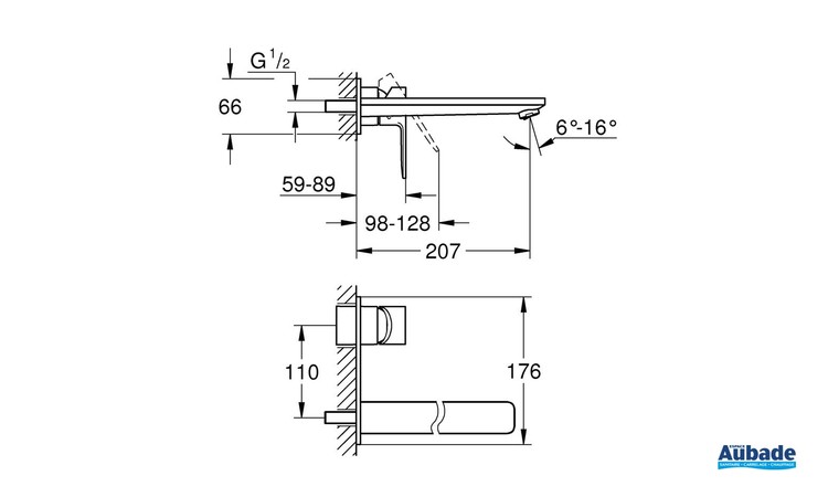 Mitigeur monocommande 2 trous lavabo Taille L Lineare Chromé de Grohe - Schéma