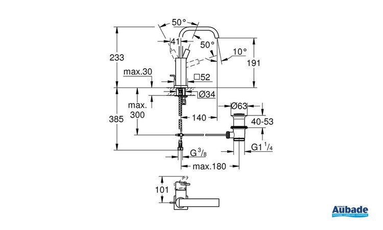 Mitigeur monocommande Lavabo Taille L Allure Chromé - Schéma