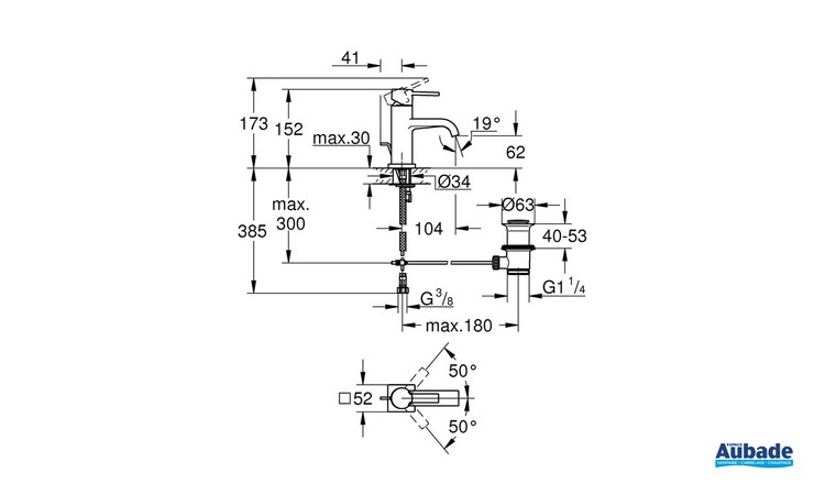 Mitigeur monocommande Lavabo Taille M Allure Chromé de Grohe - Schéma