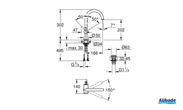 Mitigeur monocommande Lavabo Taille L Atrio Chromé de Grohe - Schéma