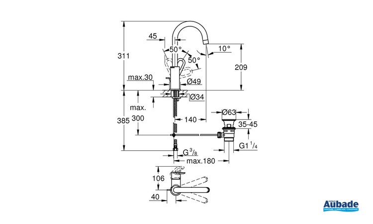 Mitigeur monocommande Lavabo Taille L BauLoop Chromé - Schéma