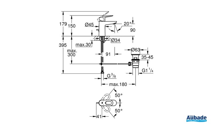 Mitigeur monocommande Lavabo Taille S BauLoop Chromé schéma 