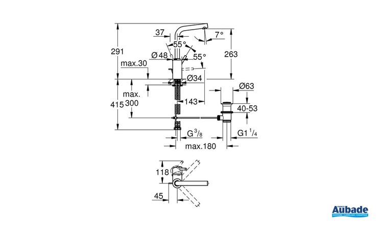 Mitigeur monocommande Lavabo Taille L Concetto Chromé schéma