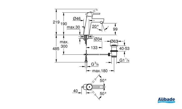 Mitigeur monocommande Lavabo Taille M Concetto Chromé schéma