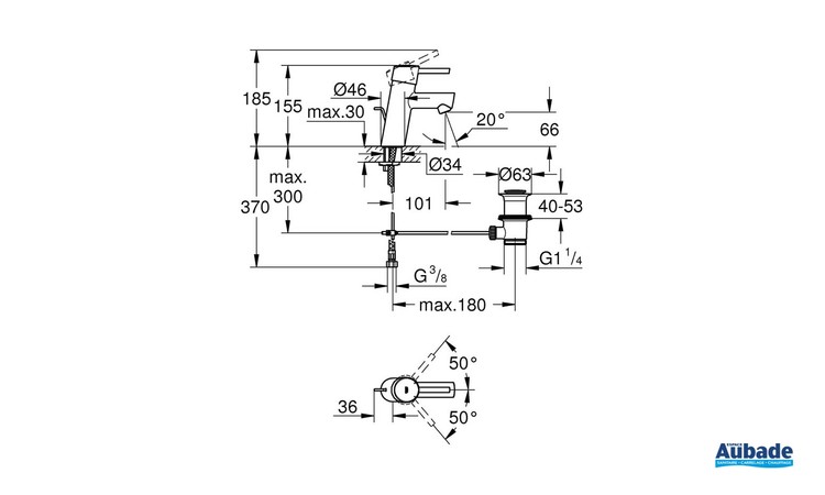 Mitigeur monocommande Lavabo Taille S Concetto Chromé de Grohe - Schéma