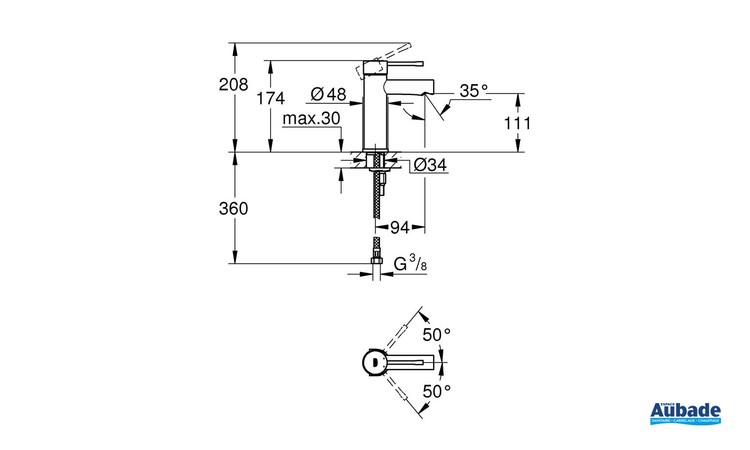 Mitigeur monocommande Lavabo Taille S Essence Chromé