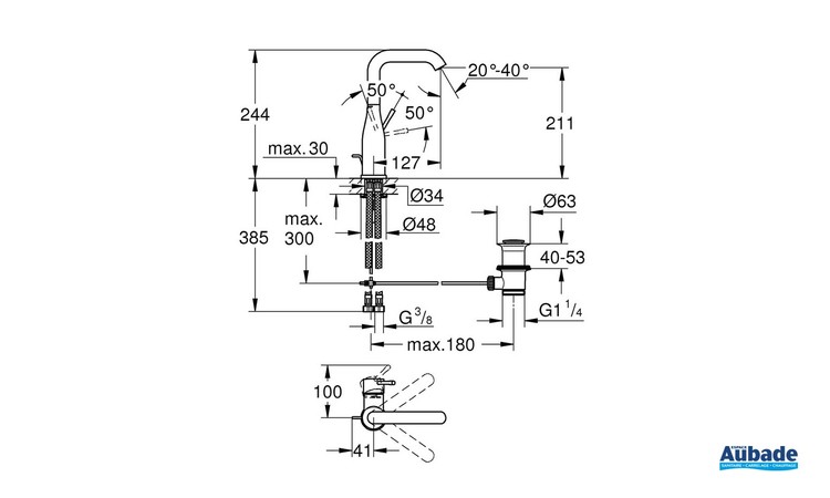 Mitigeur monocommande Lavabo Taille L Essence Chromé