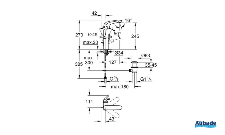 Mitigeur monocommande Lavabo Taille L Eurostyle Chromé - Schéma