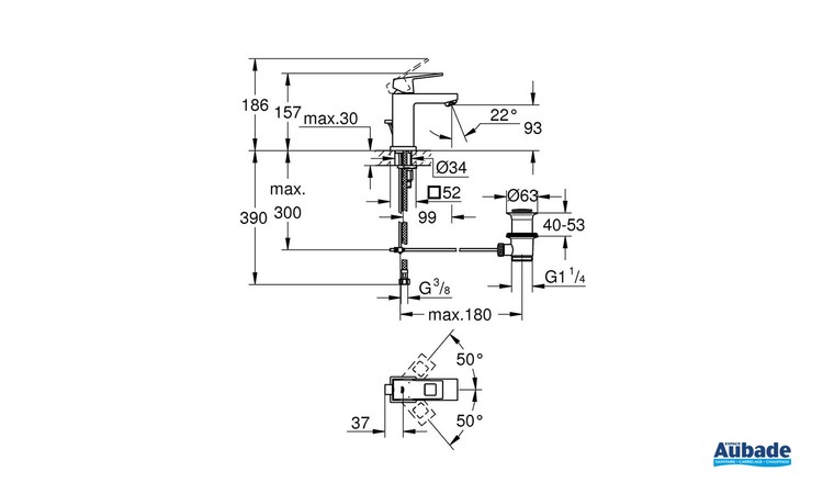 Mitigeur monocommande Lavabo Taille S Eurocube Chromé schéma