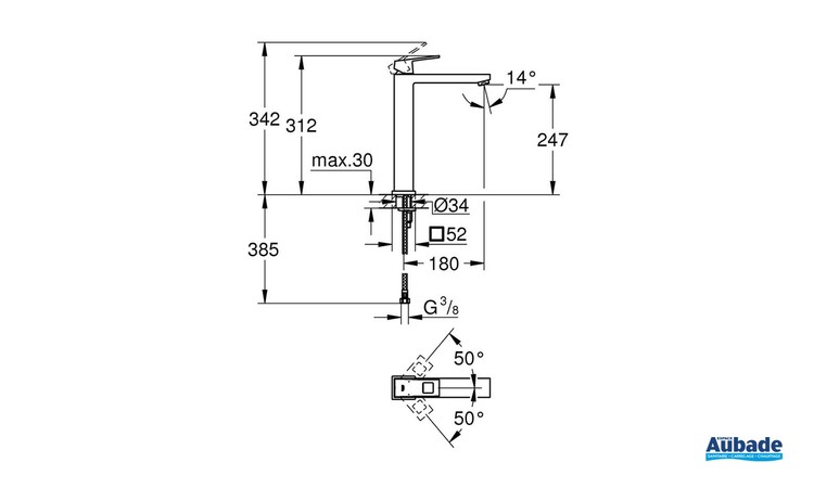 Mitigeur monocommande Lavabo Taille XL Eurocube Chromé de Grohe - Schéma