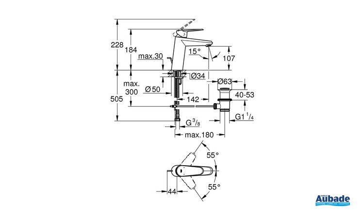 Mitigeur Lavabo Taille M Eurodisc Cosmopolitan Chromé de Grohe - Schéma