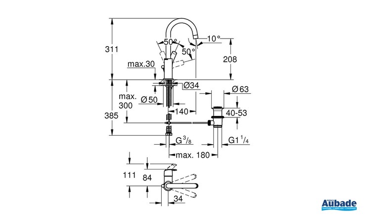 Mitigeur monocommande Lavabo Taille L Eurosmart Chromé schéma