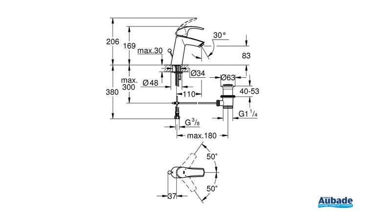 Mitigeur monocommande Lavabo Taille M Eurosmart Chromé schéma