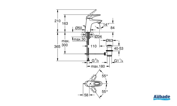 Mitigeur monocommande Lavabo Taille S Eurostyle Chromé - Schéma