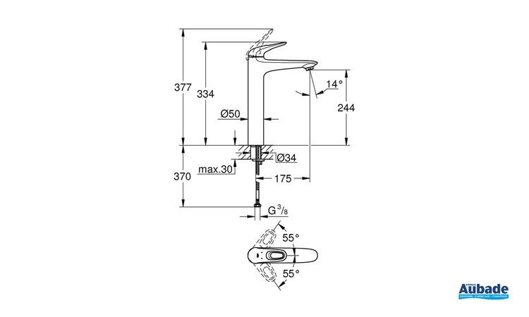 Mitigeur monocommande Lavabo Taille XL Eurostyle Chromé - Schéma