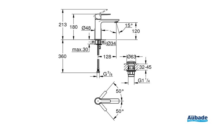 Mitigeur Lavabo Taille S Lineare - Schéma technique