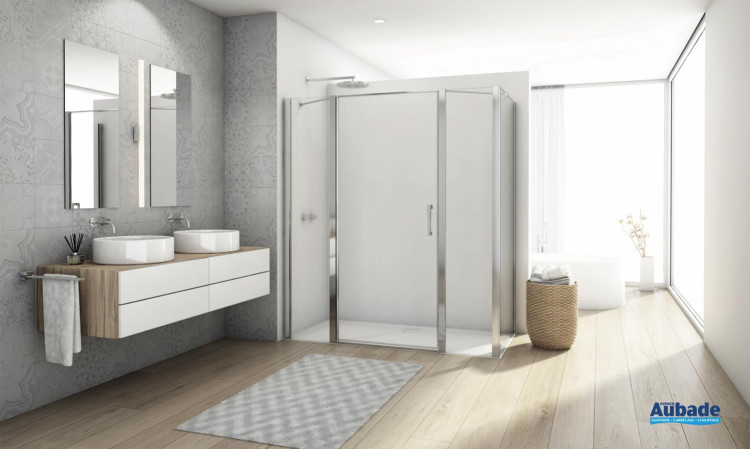 Porte pivotante D22T1 + 2 Paroi fixe à 90° D22F1 de SanSwiss