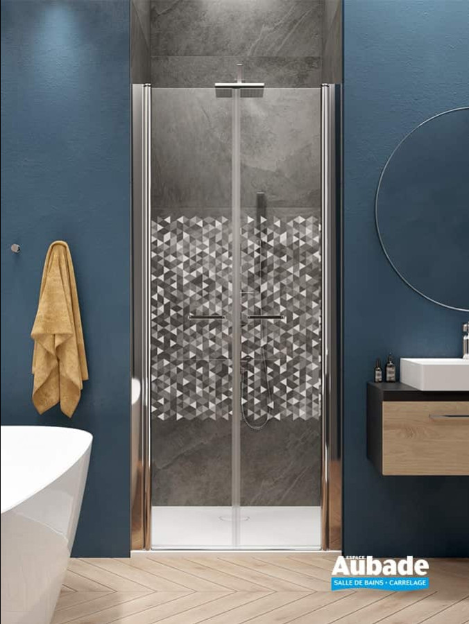 Portes battantes Arty, profilés Argent brillant, vitrage sérigraphié W23 Blanc de Leda 