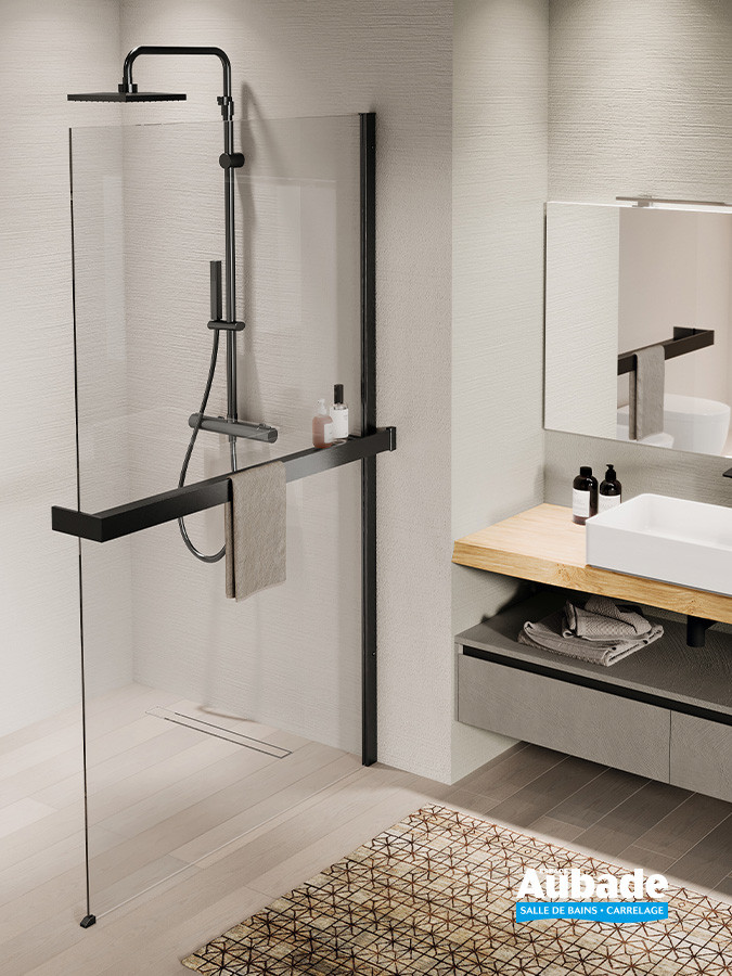 Paroi walk-in Kuadra H + Kit HD Frame Noir mat de Novellini