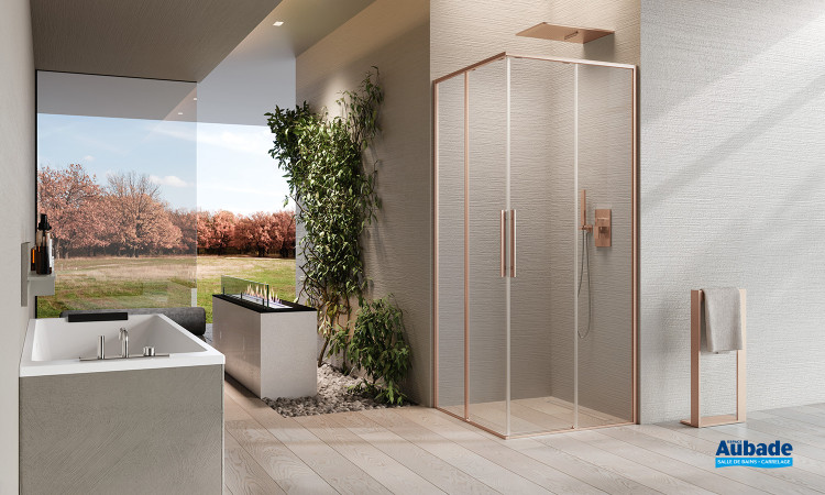 Paroi de douche accès d'angle Riga A Or rose brossé de Novellini