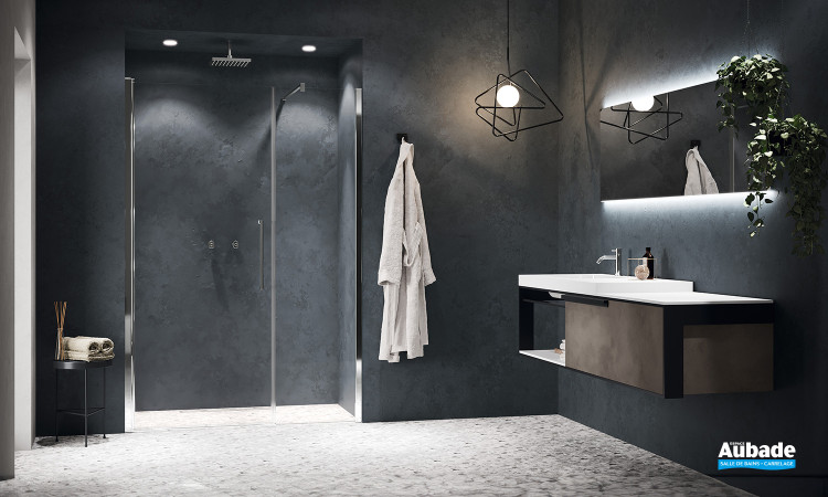 Porte de douche Young G+F avec un fixe en alignement L. 120 cm de Novellini profilé Silver