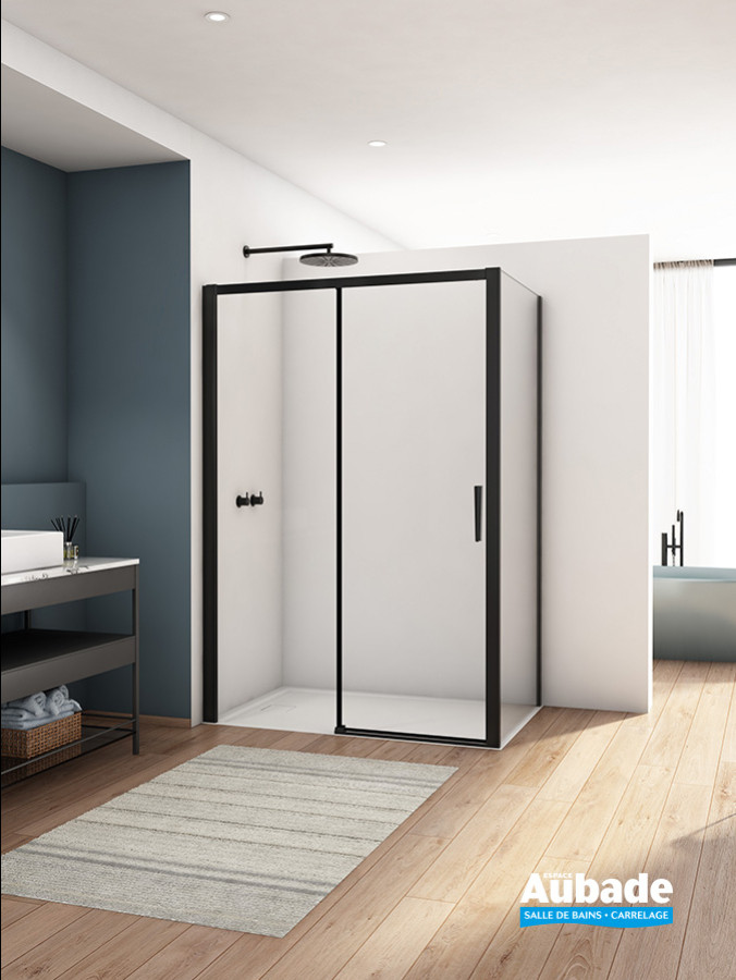 Paroi de douche Divera de Ronal, porte coulissante 2 volets + paroi fixe à 90°