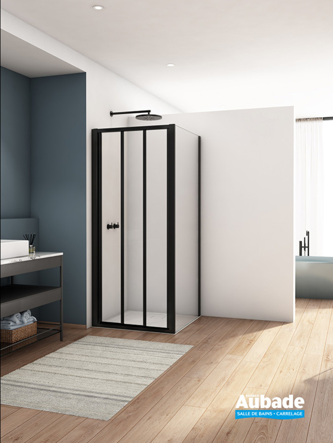 Paroi de douche Divera de Ronal, porte coulissante 3 volets + paroi fixe à 90°