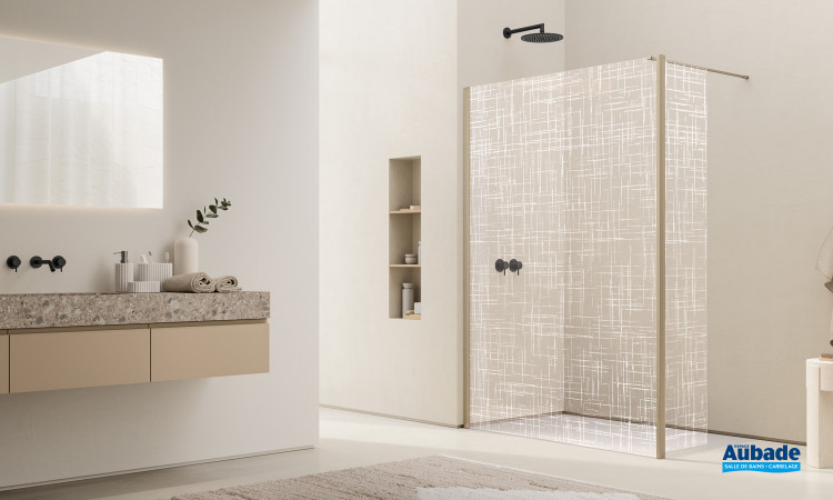 Paroi de douche Walk-in Easy 2.0 Cromalin avec volet pivotant à 90° par Ronal coloris Métal champagne