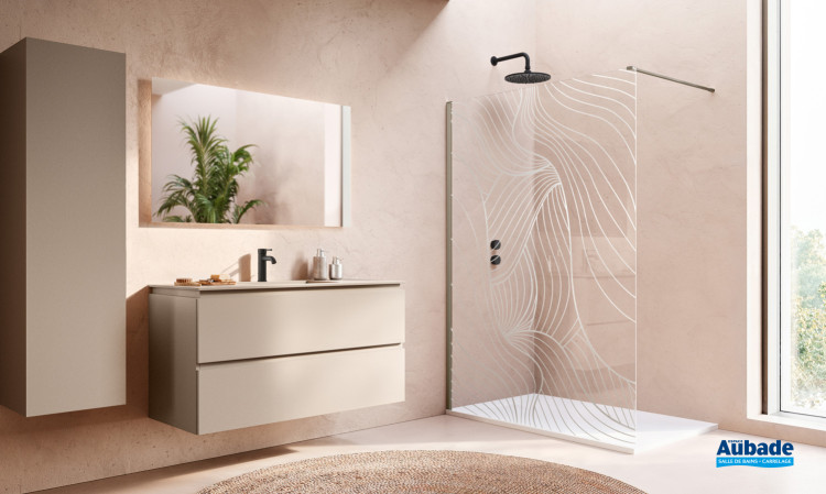 paroi douche ronal walkin 2.0 vitrage serigraphie chrome spline 140 finition metal champagne