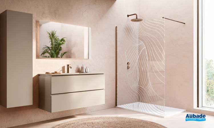 paroi douche ronal walkin 2.0 vitrage serigraphie chrome spline 140 finition or rose brosse