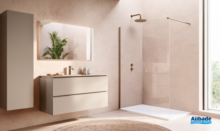 paroi douche ronal walkin 2.0 vitrage transparent 140 finition or rose brosse