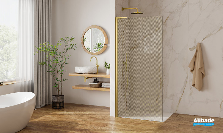 Paroi de douche fixe Pastel Or brillant avec verre sérigraphié Chevrons de Roth