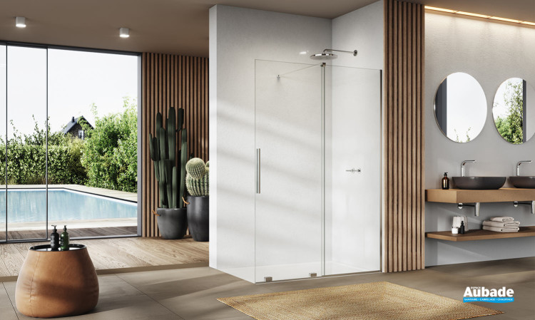 PAROIS DE DOUCHE PORTE COULISSANTE 2 VOLETS DONT 1 FIXE - WALK-IN COULISSANT PLUME DE SANSWISS