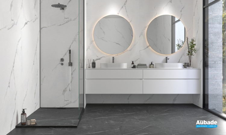 receveur douche zenon line core plus marbre noir revetement assorti panneaux marbre calcatta