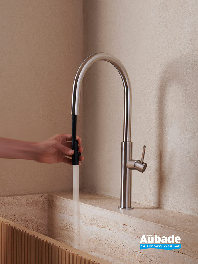 Mitigeur évier Cucina avec aérateur extractible - Finition Inox 316 brossé