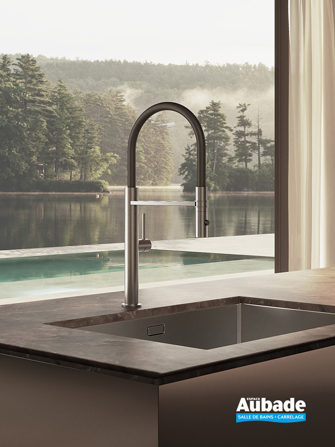 Mitigeur évier Cucina avec douchette 2 jets - Finition Inox 316 brossé.