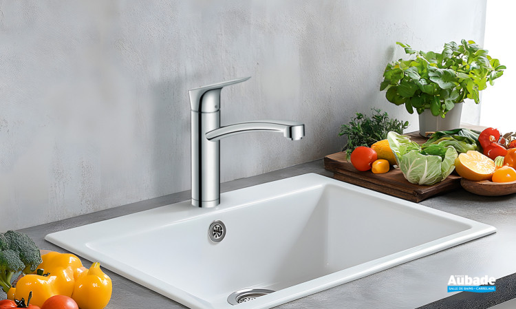 Robinet cuisine Logis M31, installation devant fenêtre, chrome Hansgrohe