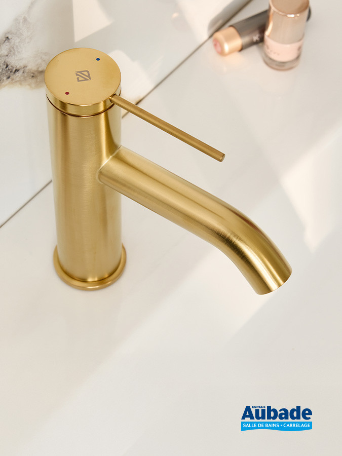 Mitigeur lavabo Grans boulevards bec coudé Laiton brossé de Jacob Delafon